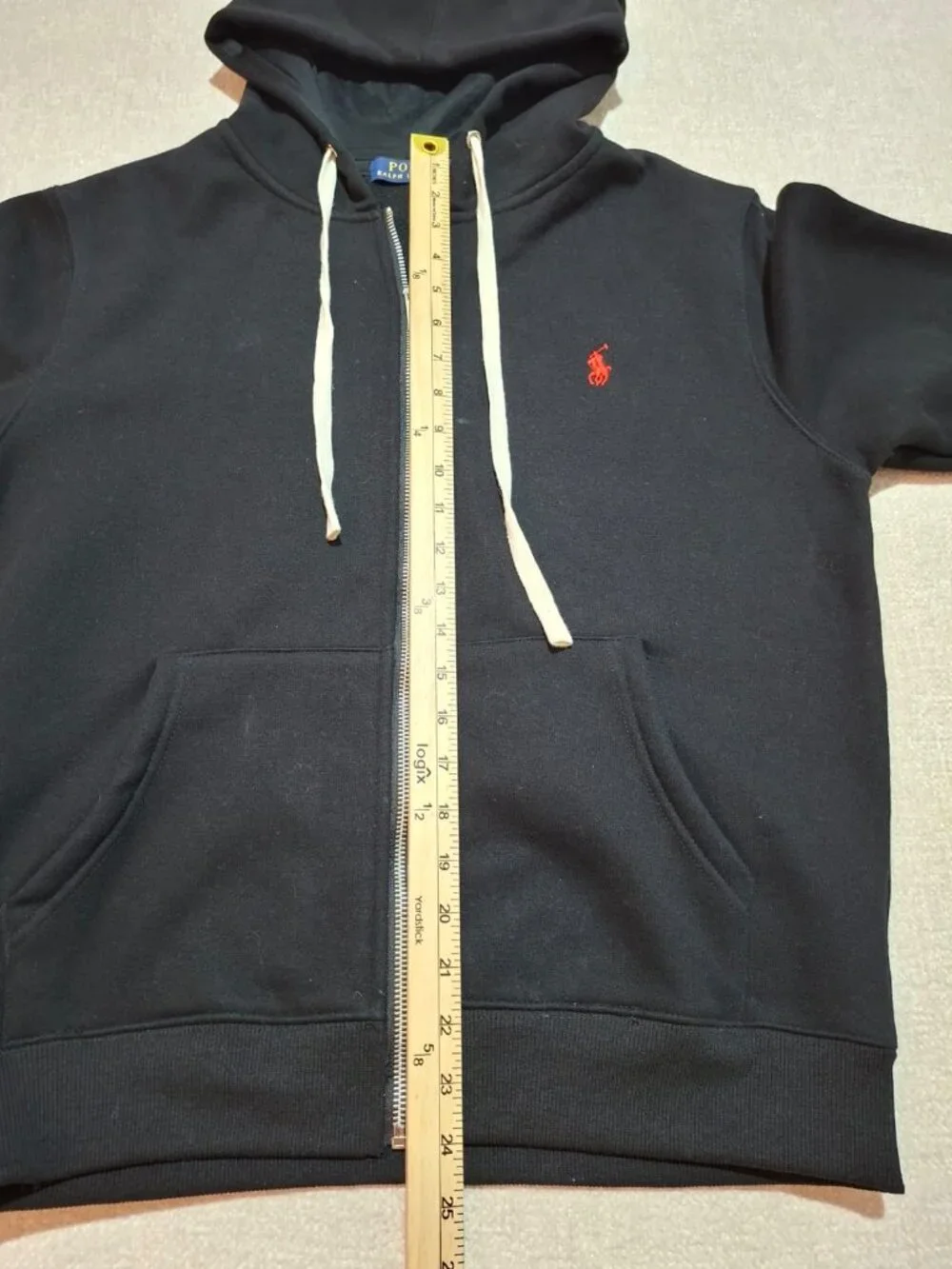 Polo Ralph Lauren Black Full Zip Hoodie Red Pony Logo Size L